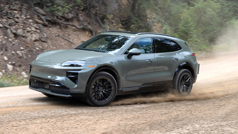 Matt Farah understeers a 2026 Porsche Cayenne Electric Turbo on a gravel road