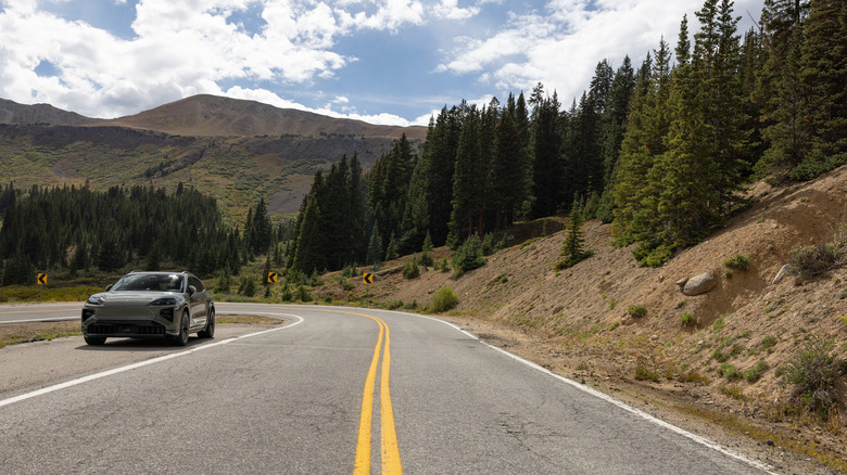 2026 Porsche Cayenne Electric Turbo on a mountain pass in Colorado