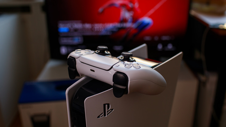 PS5 controller resting on console
