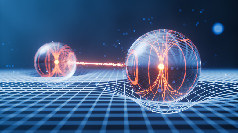 Render of two quantum particles entangled