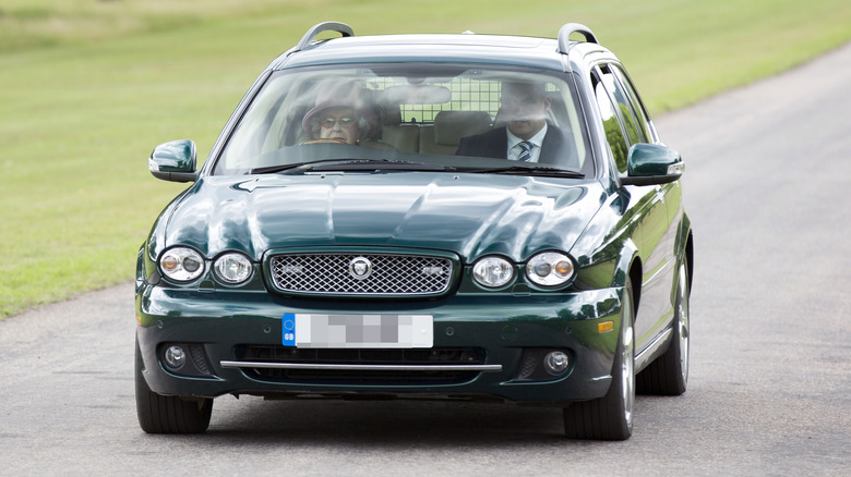 Queen Elizabeth green Jaguar