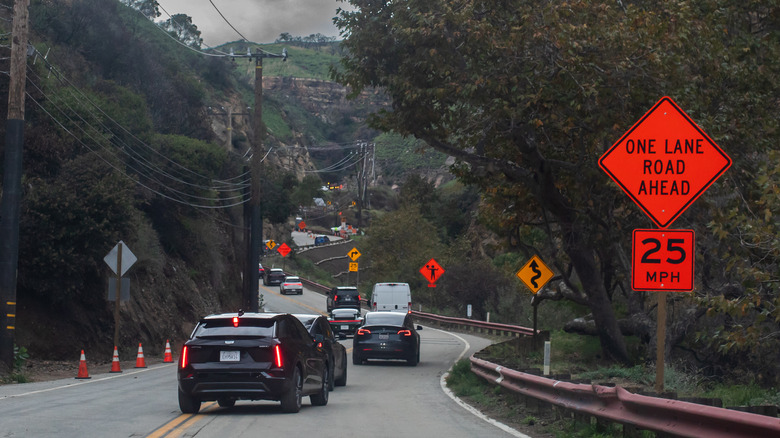 Highway work zone in Topanga Canyon, California