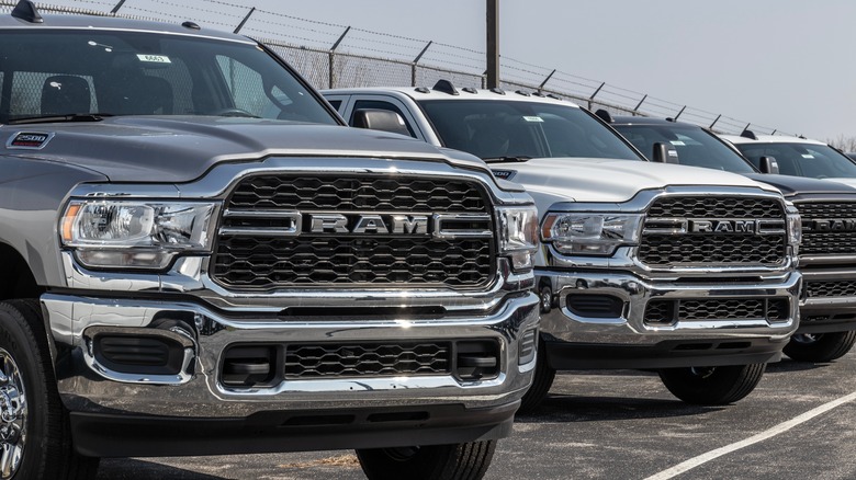 four RAM 1500 parked