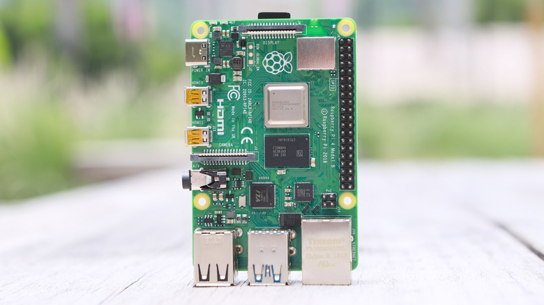 Closeup of a Raspberry Pi 4.