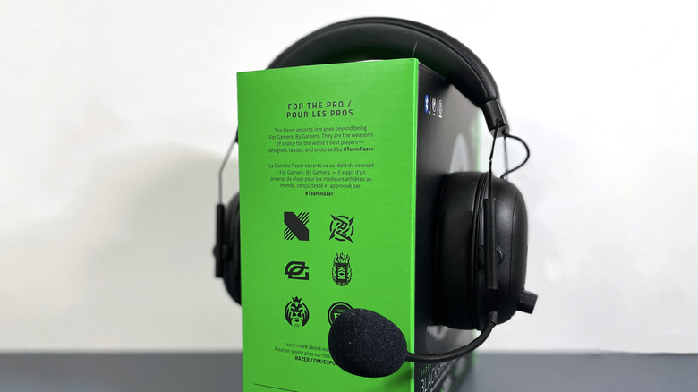 BlackShark V2 HyperSpeed headphones sitting on the packaging