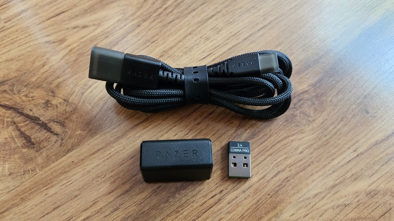 Razer Cobra Pro USB-C cord and wireless dongle