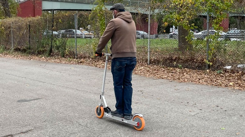 Riding the Razor Icon scooter