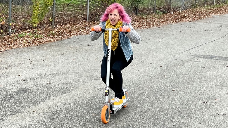 Riding the Razor Icon scooter