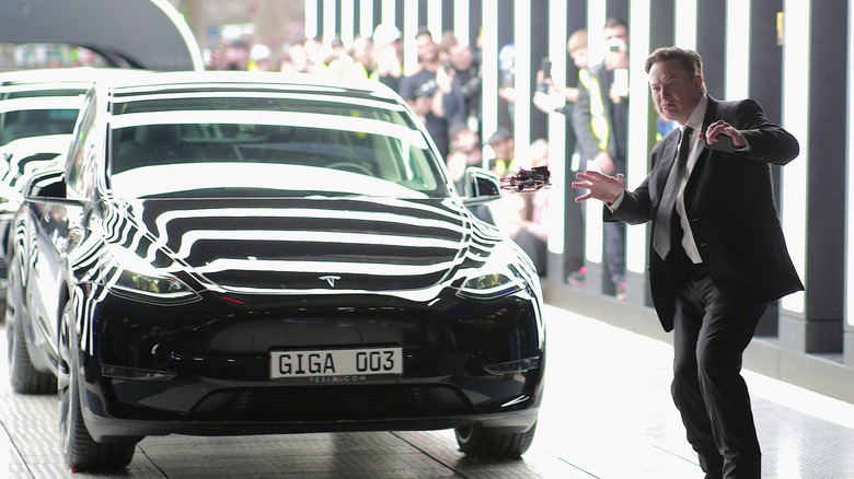 Musk with a Tesla car.