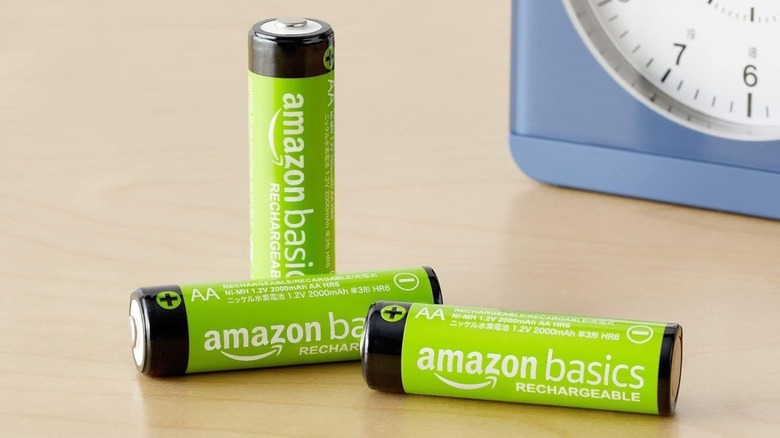 Three Amazon Basics batteries on a desk