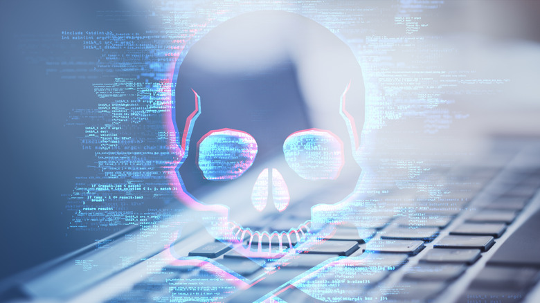 Graphic of a skull over a keyboard