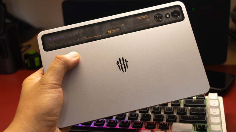 the author holding the Redmagic Astra gaming tablet