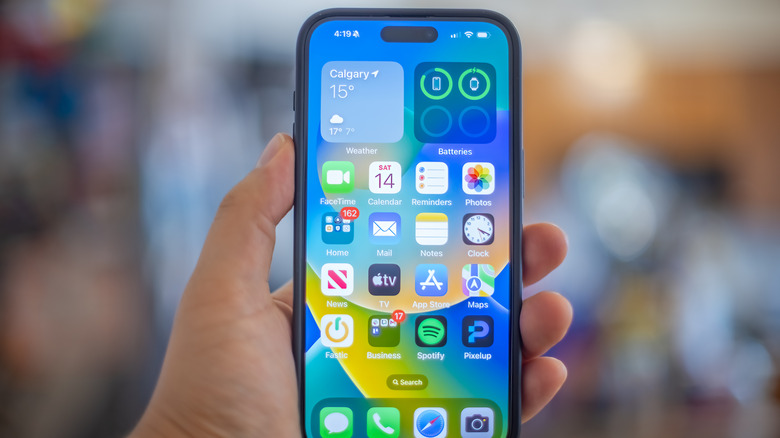 iPhone with Dynamic Island in mans hand