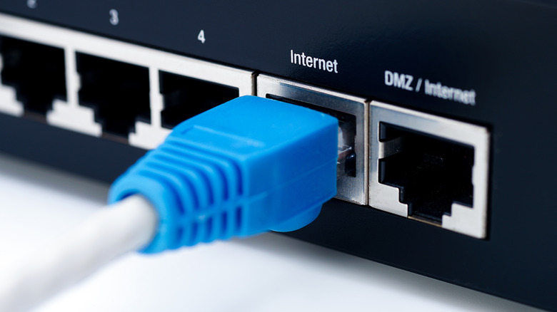 An ethernet cable plugged into a modem