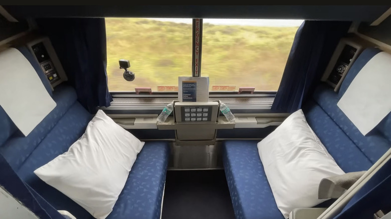 View of Amtrak roomette on moving train
