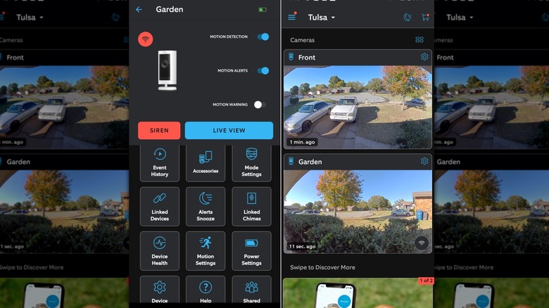 Ring Camera App menus