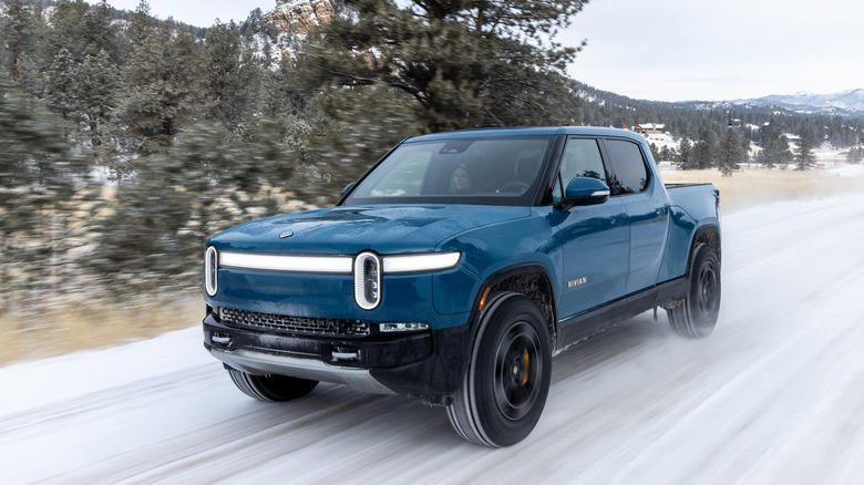 rivian electric truck on road
