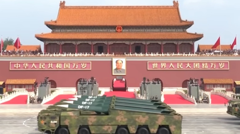 Chinese military parade with missile systems driving by