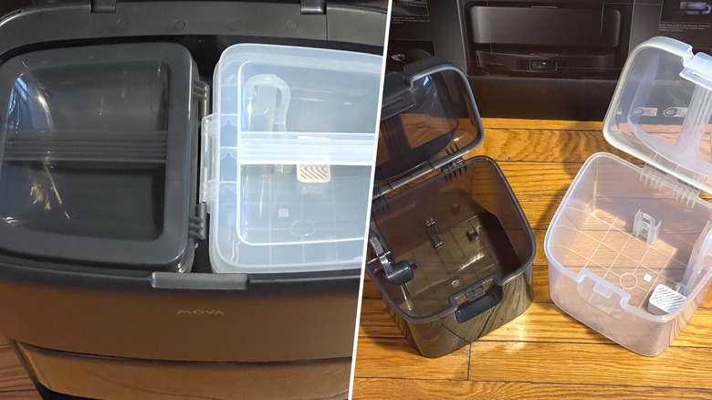 Used (left) and clean (right) water tanks inside the Mova V50 Ultra Complete dock.