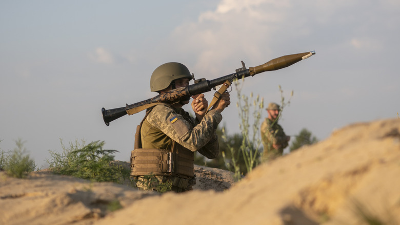 Soldier holding a rocket-propelled grenade launcher