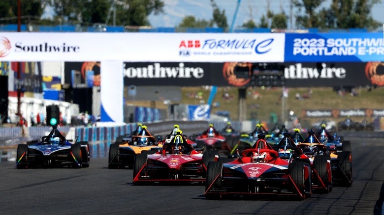 Formula E cars racing