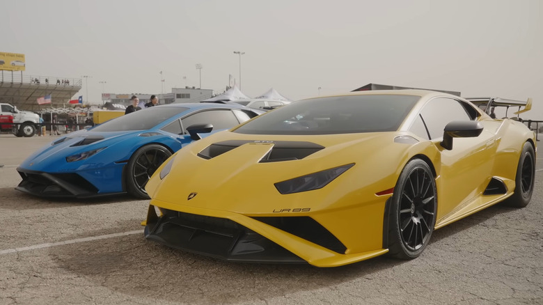 A Lamborghini races in a roll race.