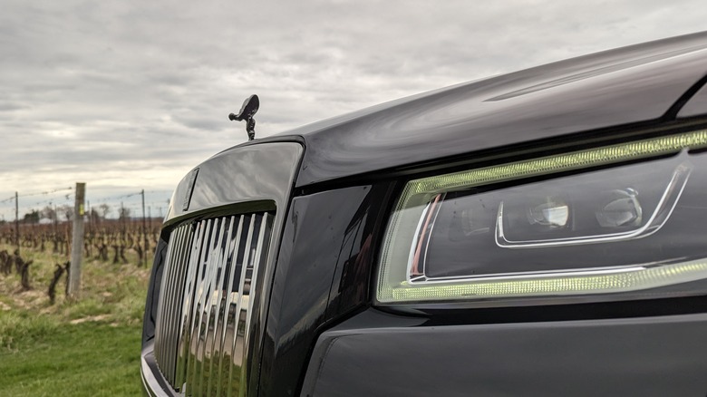 Rolls Royce Spirit of Ecstacy against an overcast sky