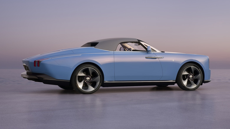 Rolls-Royce Project Nightingale rear 3/4 view with convertible roof up