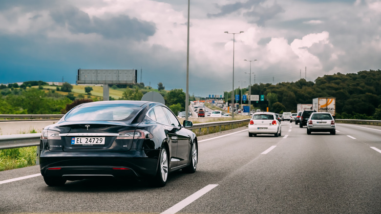 Tesla on a busy highway