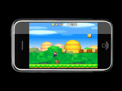 iPhone playing Mario Bros.