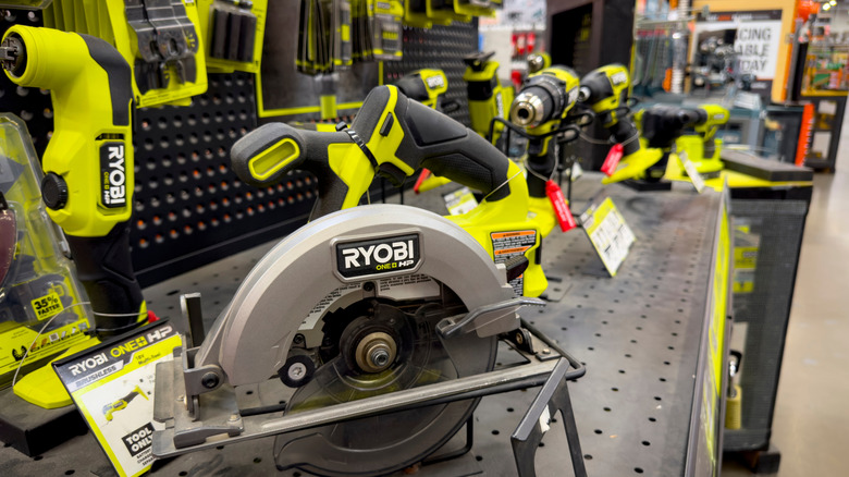 Picture showing Ryobi tools in store