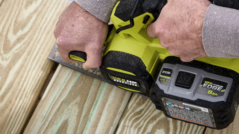 Ryobi 18V Edge One+ battery, 8Ah version, powering a Ryobi power tool