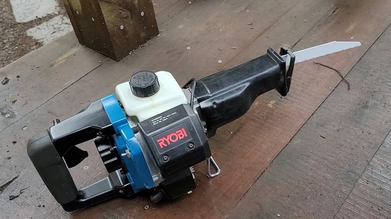 A Ryobi EJ-100 gas powered reciprocating saw from pre-2000.