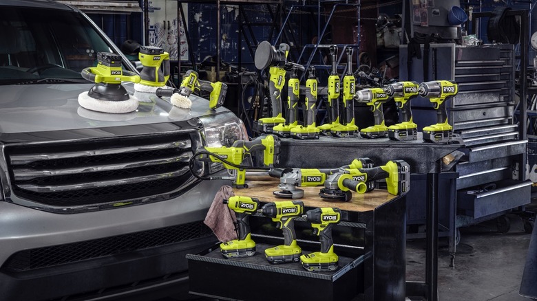 Ryobi tools in garage