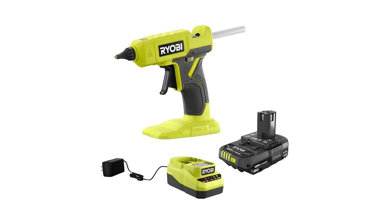 Green and black glue gun product photo