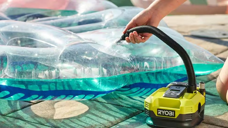 Inflating a pool toy with the Ryobi inflator/deflator