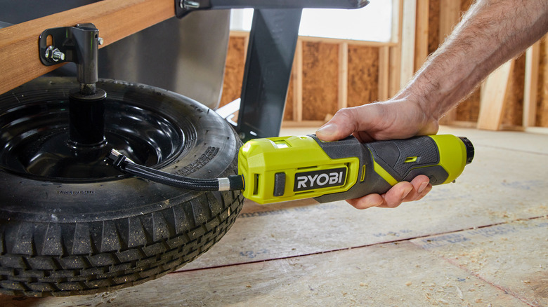 Ryobi inflator on tire