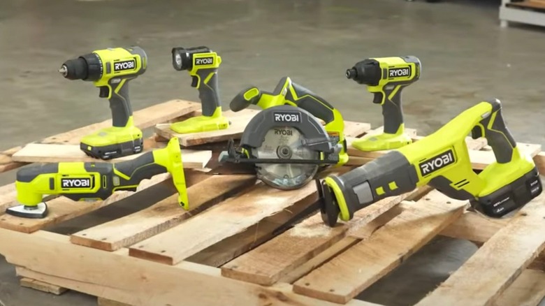 Ryobi tools on a pallate