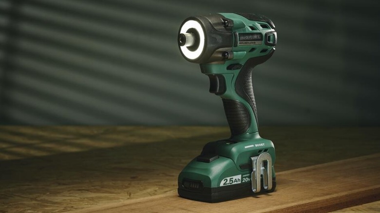 Masterforce Boost 20-Volt ¼-inch Impact Driver with LED worklight on