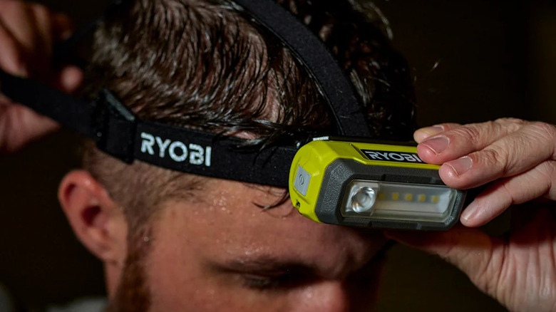 Closeup of the Ryobi FVL61K headlamp