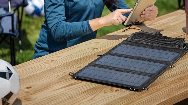 Ryobi solar panel on table