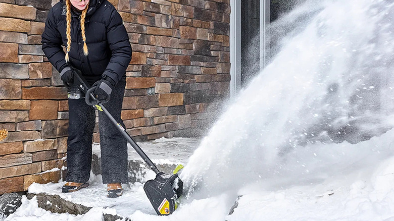 The Ryobi limited edition 18V ONE+ Snow Shovel in action