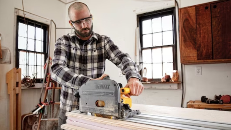 DeWalt track saw in use