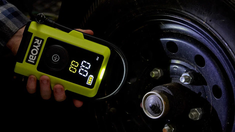 Ryobi USB Lithium inflator in the dark