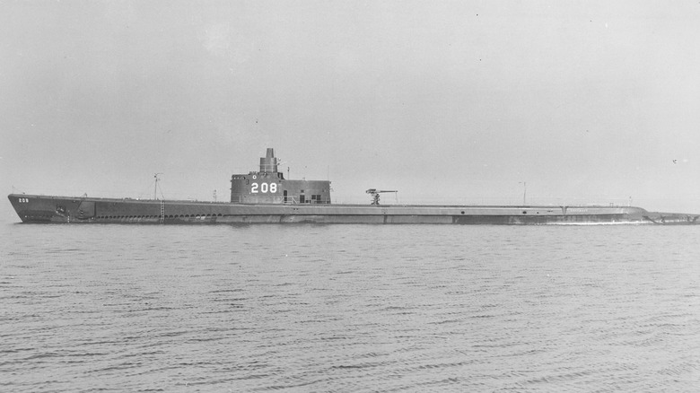The USS Grayback (SS-208) stationary on the surface