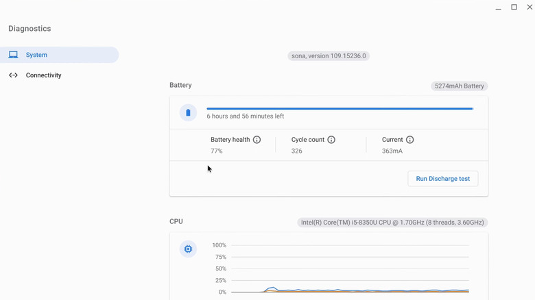 Battery health menu in ChromeOS