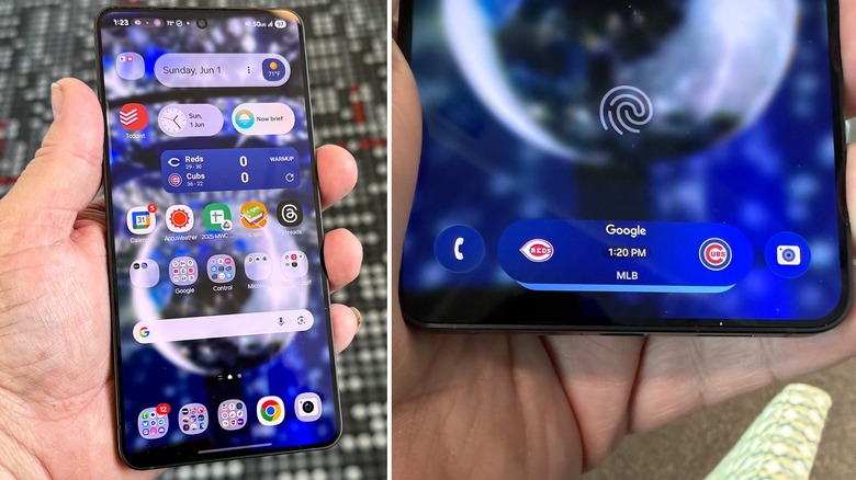 La mano de la mano es que los bordes de Samsung Galaxy S22 se cubren en el ojo