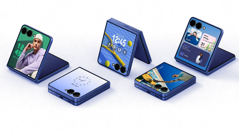 The Samsung Galaxy Z Flip 7 in various orientations