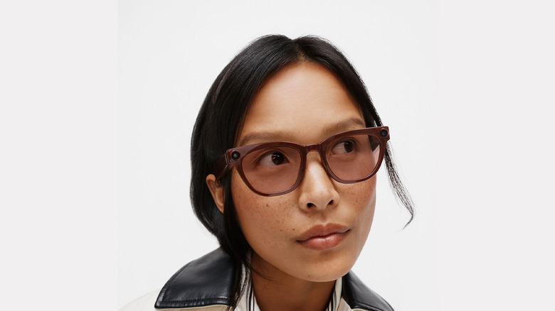 A woman wearing Samsung's new smart eyewear