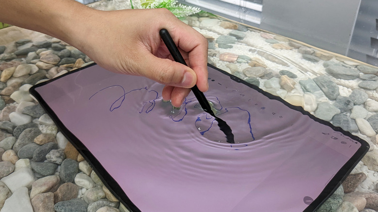 Galaxy Tab S9 underwater handwriting